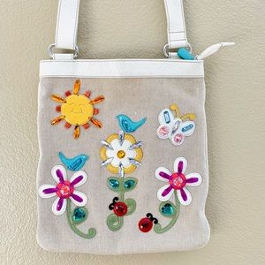 Brighton White Leather Butterly, Sun & Flowers Bag